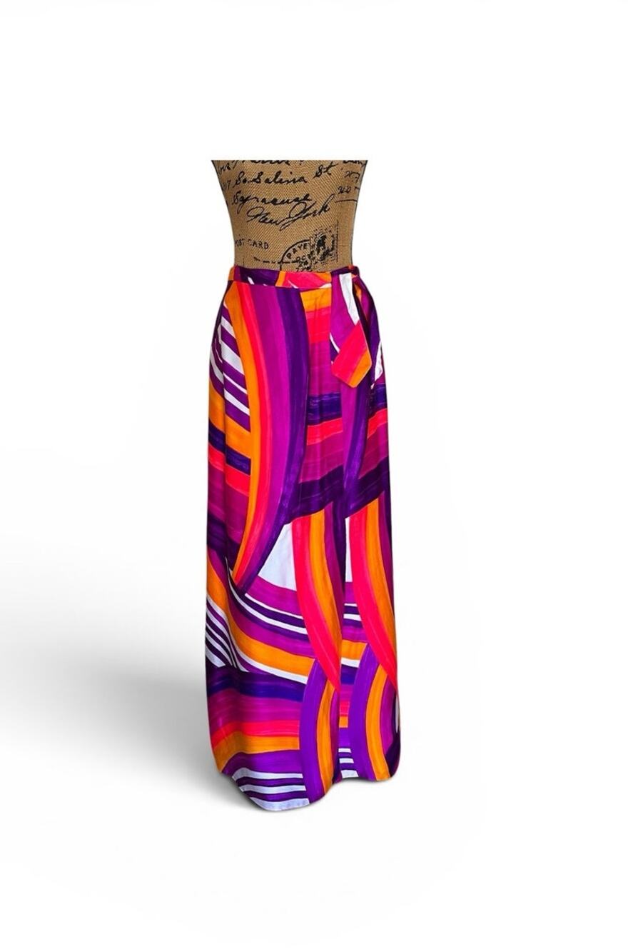 Vintage Personal Leslie Fay Bright Sateen Wrap Maxi Skirt Women's M